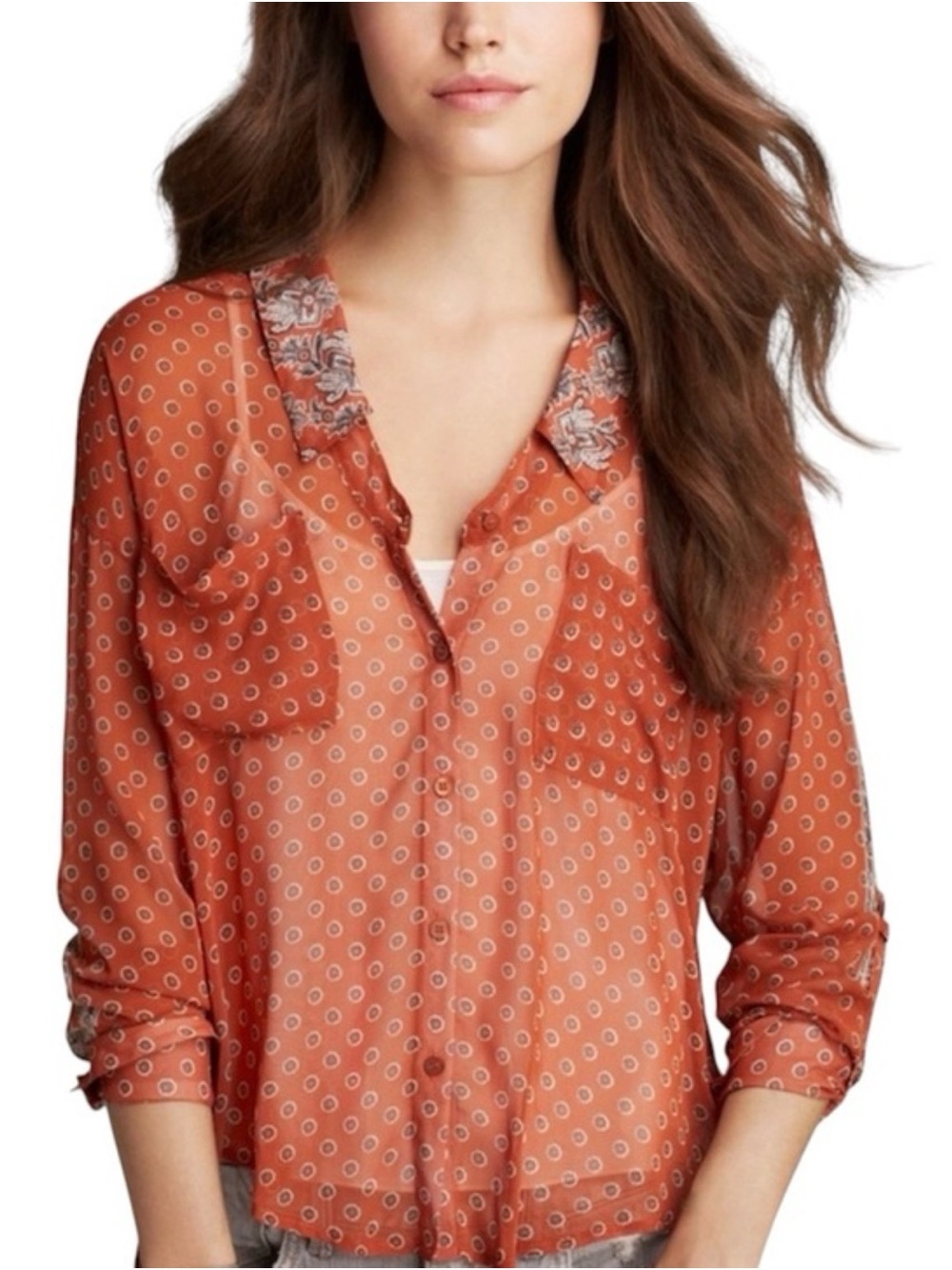 Free People rust medium boho blouse